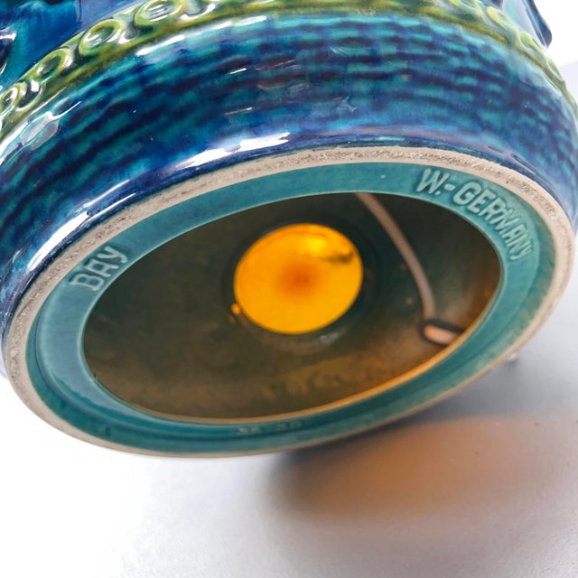 Textile Blue Ceramic Floor Lamp from Bay Keramik with Blue Silk Shade, West Germany, 1960s For Sale - Image 7 of 15