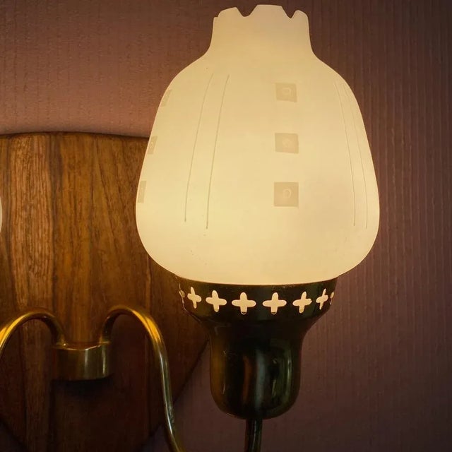 Gold Swedish Modern Brass and Opal Glass Wall Lamp, 1960s For Sale - Image 8 of 9