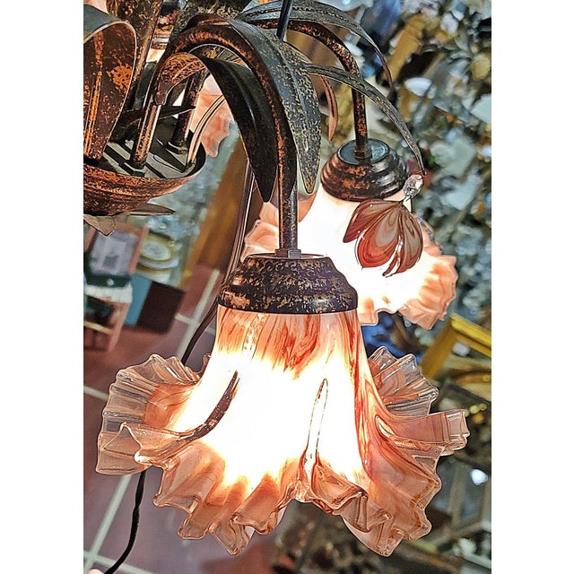 Venetian Italian Metal and Blown Glass Floral Chandelier For Sale - Image 9 of 15