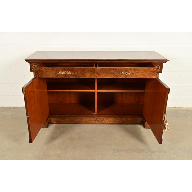 Late 20th Century Baker Furniture Style French Empire Burl Wood Sideboard or Bar Cabinet With Mounted Ormolu For Sale - Image 5 of 15