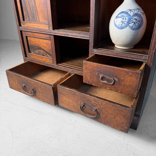 Brown Japanese Tansu Cabinet with Sliding Doors, 1920s For Sale - Image 8 of 17