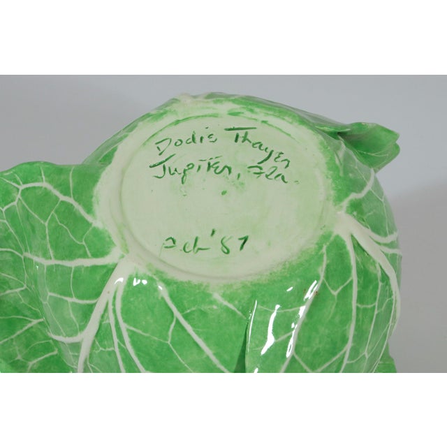 Green Dodie Thayer Lettuce Ware Tureen, Cover and Stand, Dated February 1987 For Sale - Image 8 of 13