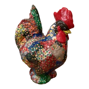 Mid Century Large Colorful Decoupage Roster Folk Art