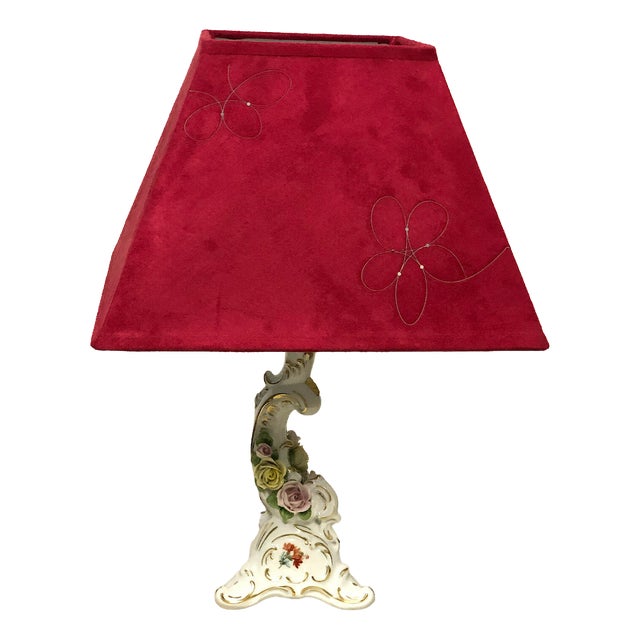 Porcelain Table Lamp with Fabric Shade from AK Kaiser, 1960s For Sale