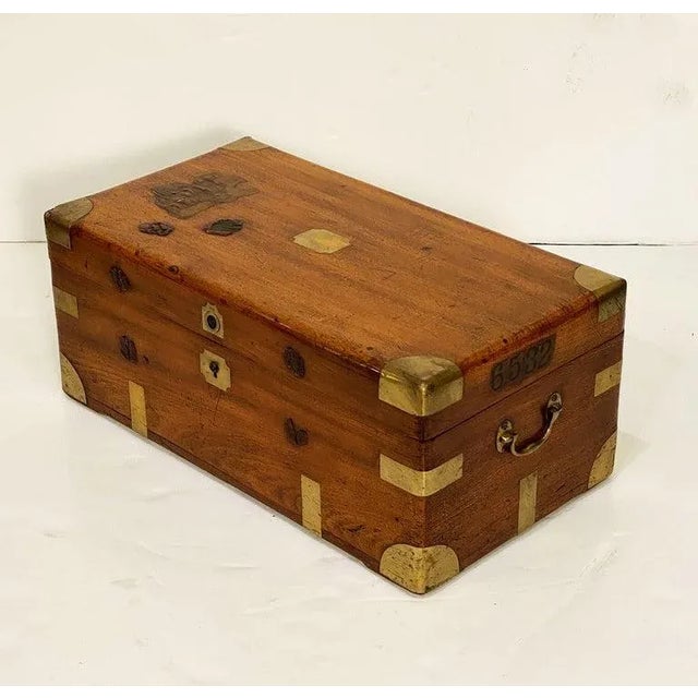 Wood 19th Century British Military Officer's Campaign Trunk of Brass-Bound Camphor For Sale - Image 7 of 12