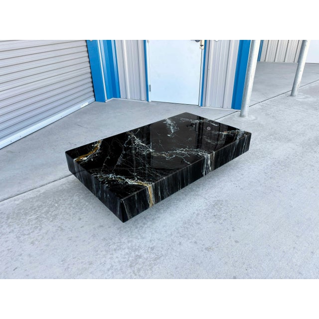 Studio Willy Rizzo 1970s Italian Black Faux Marble Floating Coffee Table Designed by Willy Rizzo For Sale - Image 4 of 12