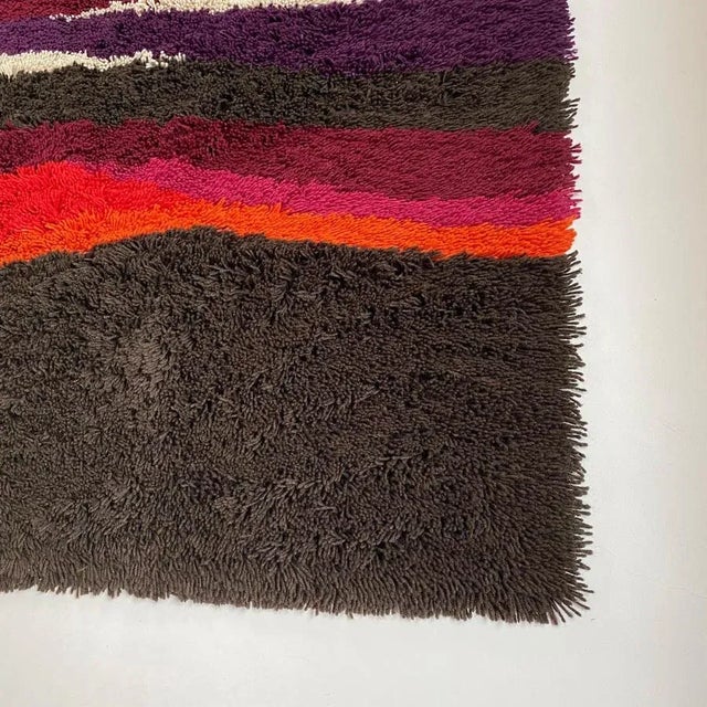 Brown Vintage Dutch Colorful Stripes Panton Style High Pile Rug by Desso, 1970s For Sale - Image 8 of 18