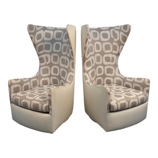 Thayer Coggin Highback Swivel Wing Chairs For Sale