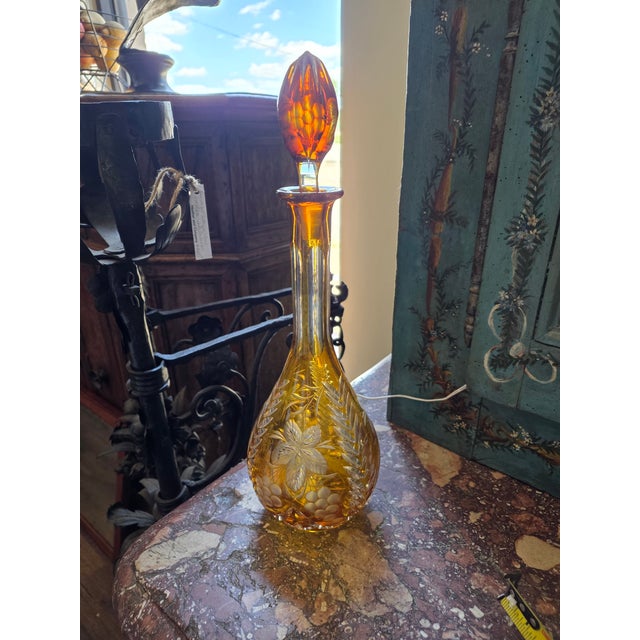 Glass Vintage Cut to Clear Amber Decanter For Sale - Image 7 of 10