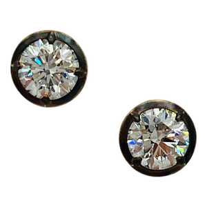 Gia White Round Diamond Stud Earrings in Black Rhodium and 18k Yellow Gold, A Pair
