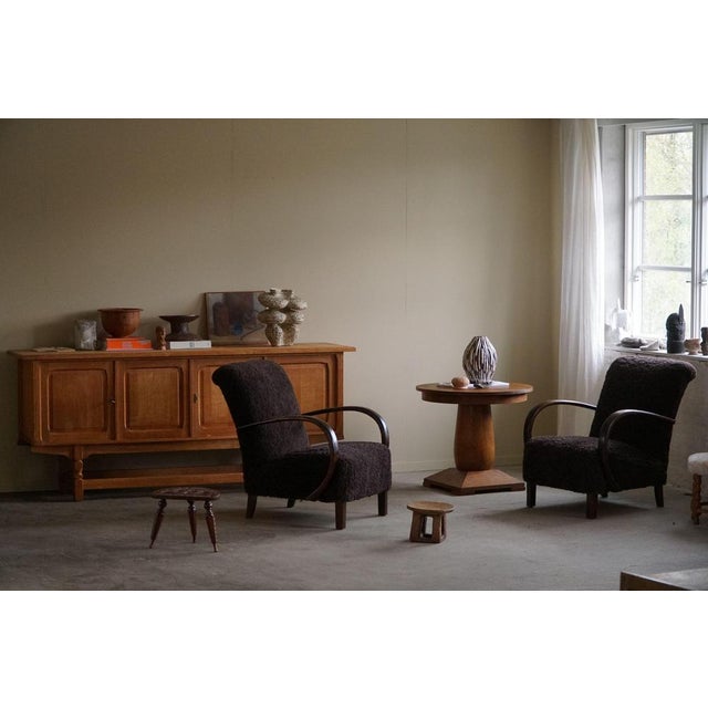 Set of Mid-Century Danish Modern Lounge Chairs in Beech & Lambswool, 1940s For Sale - Image 4 of 18