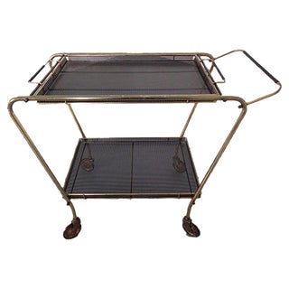 French Brass Tea Cart Attributed to Mathieu Matégot, 1950s For Sale