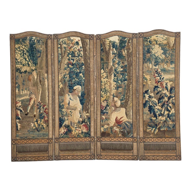 18th Century French Tapestry Screen With Figures Picking Fruit For Sale