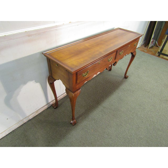 Item 84354: Statton Solid Cherry Console Table. Age: 1990's Details: Dovetailed drawers and a pullout surface on both...