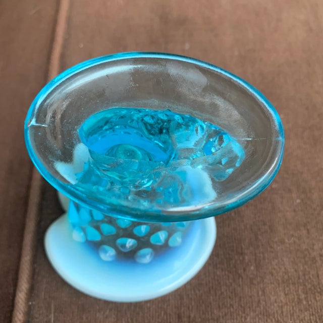 Small Vintage Blue and Opalescent Hobnail Glass Cornucopia Horn For Sale - Image 9 of 13