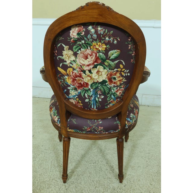 Pair French Louis XV Style Floral Upholstered Armchairs For Sale In Philadelphia - Image 6 of 10