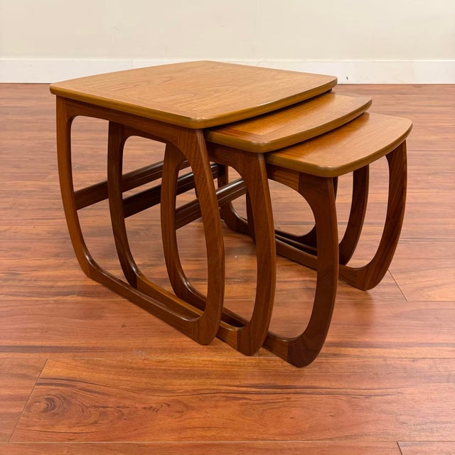 Nathan Furniture Nathan Vintage Teak Sled Leg Nesting Tables For Sale - Image 4 of 7