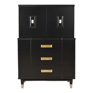John Widdicomb Hollywood Regency Campaign Black Lacquered Gentleman's Chest, Newly Refinished