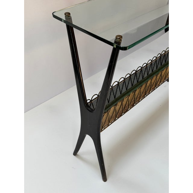 1950s Cesare Lacca Italian Console Table in Walnut, Brass, Italy 1950s For Sale - Image 5 of 17