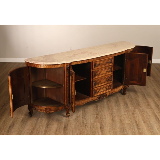 French Louis XV Style 106" Long Marble Top Walnut Sideboard For Sale - Image 4 of 18