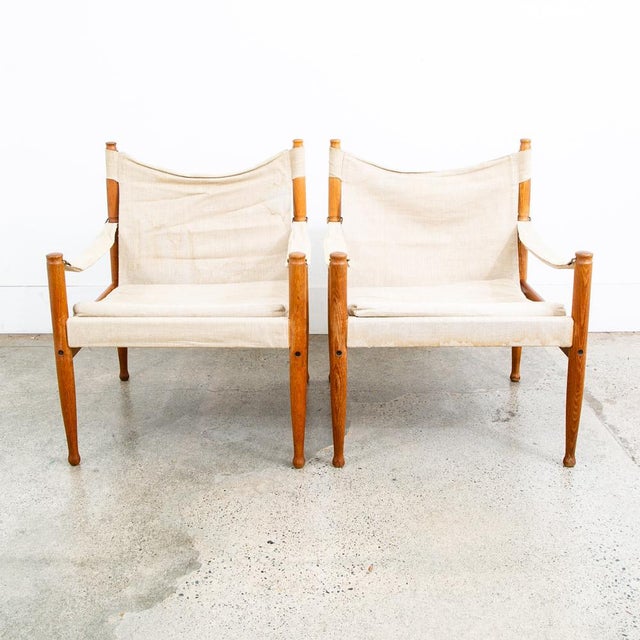 Mid-Century Modern Mid 20th Century Danish Modern Lounge Chairs Safari Tan White Oak Arm Pair Set Two For Sale - Image 3 of 11