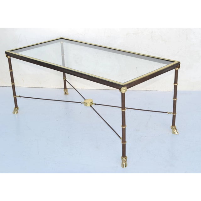 Maison Lancel French Polished Brass, Steel & Glass Top Coffee Table with Claw Feet. Mid-Century Modern Design made in...