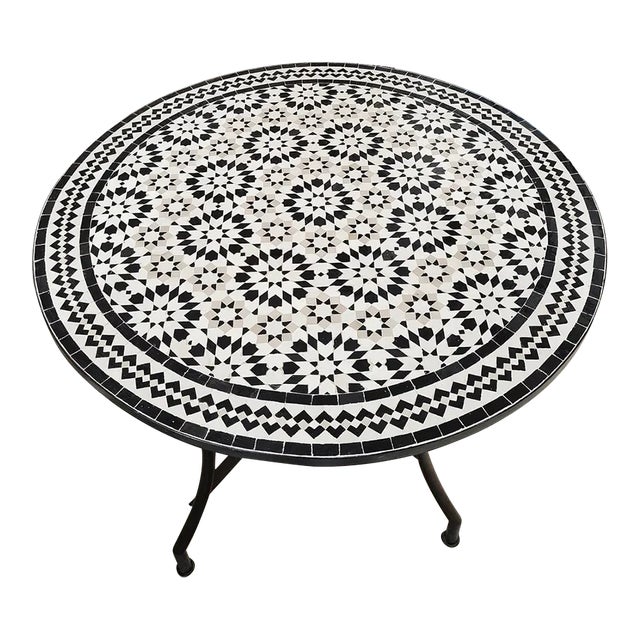 Aisha' Handmade Black & White Kitchen Center Decor Table with Mosaic Artwork For Sale