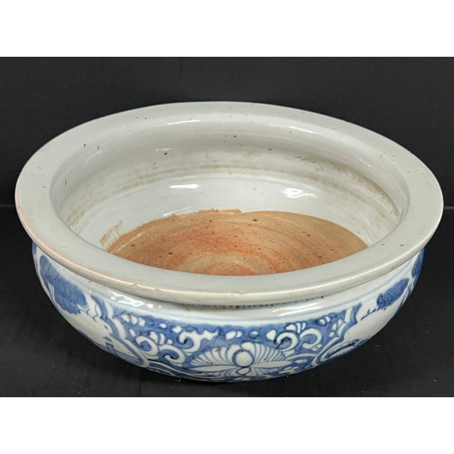 Chinese Chinese Art Late 20th Century Porcelain Blue and White Incense Burner Floral and <ountain Scenery Design For Sale - Image 3 of 15