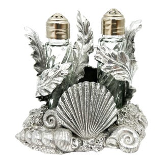 Vintage Fitz and Floyd Silver-Tone Seashell Salt & Pepper Set – Coastal / Hollywood Regency For Sale