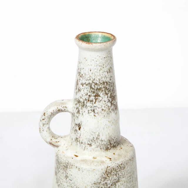 Mid-Century Modernist Ceramic Vase in Speckled Black & White Glaze With Handle For Sale - Image 10 of 12