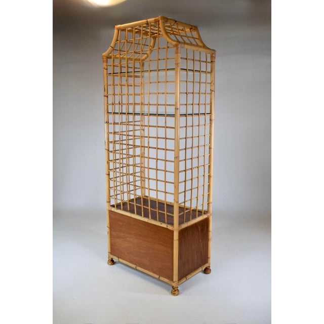 1970's Vintage Coastal Pagoda Bamboo Etagere Bookcase With Glass Shelves and Drawers For Sale - Image 10 of 15