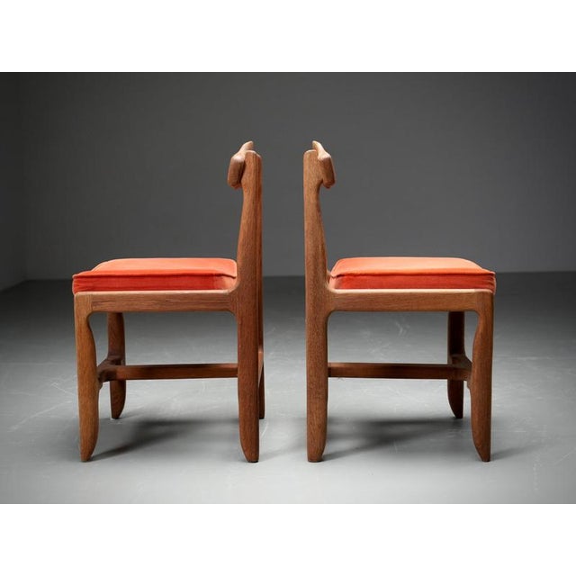 Guillerme et Chambron Vintage Dining Chairs in Oak and Velvet by Guillerme Et Chambron, France, 1960, Set of 2 For Sale - Image 4 of 13
