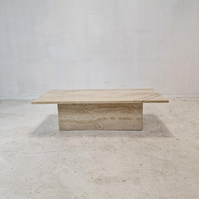 Rectangle Travertine Coffee or Side Table with Brass, Italy, 1980s For Sale - Image 11 of 18