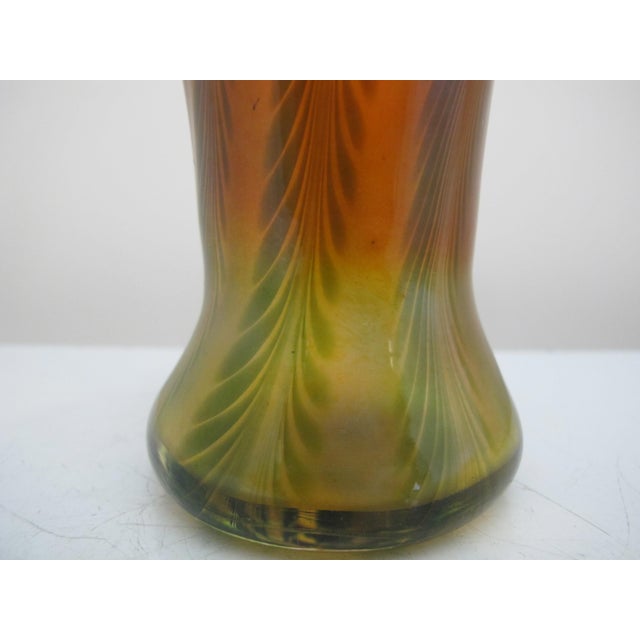 1990s Bohemian Art Nouveau Style Art Glass Pulled Feather Iridescent 5 1/4" Vase For Sale - Image 5 of 7