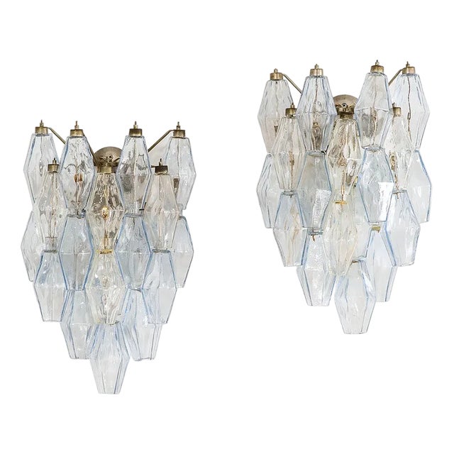 Poliedri Series Wall Lamps in Metal and Colorful Murano Glass from Venini, 1960s, Set of 2 For Sale