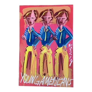 1990s Abstract Figurative Folk Art Style Painting on Board "Young Americans" For Sale