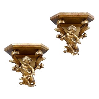 Late 19th Century Gilt Wood Wall Sconces, Set of 2 For Sale