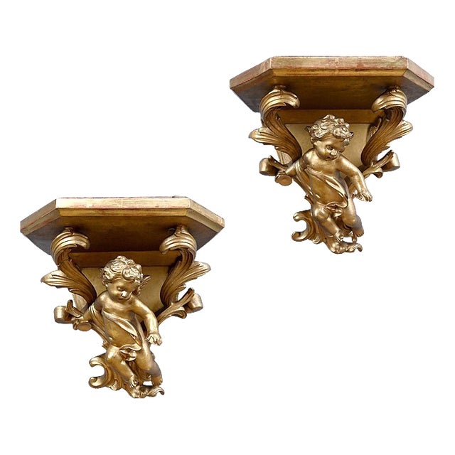 Late 19th Century Gilt Wood Wall Sconces, Set of 2 For Sale