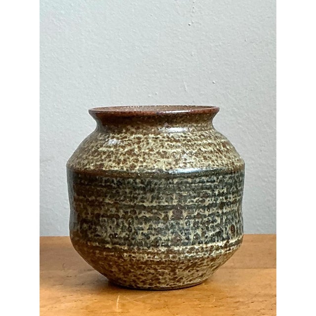 Mid-Century Modern Vintage Speckled Pottery Vase For Sale - Image 3 of 12