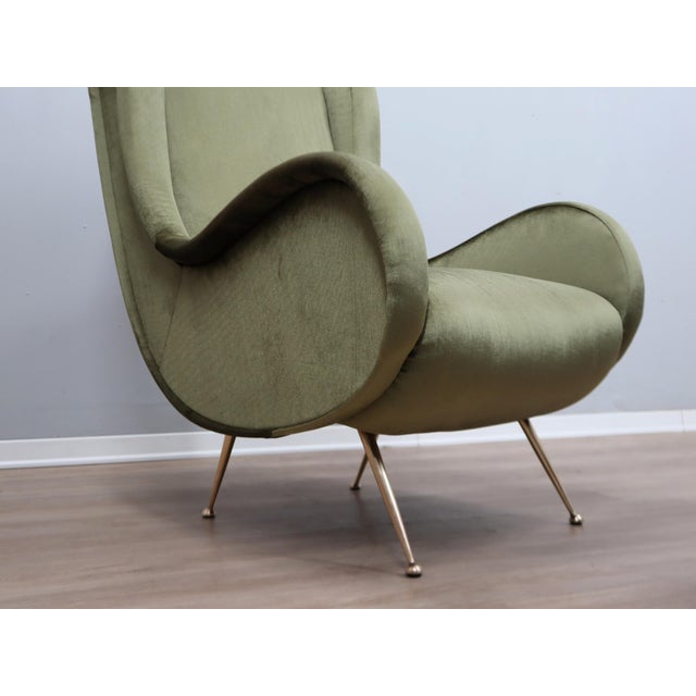 Forest Green Italian Green Velvet Armchair in the style of Zanuso, 1950s For Sale - Image 8 of 11