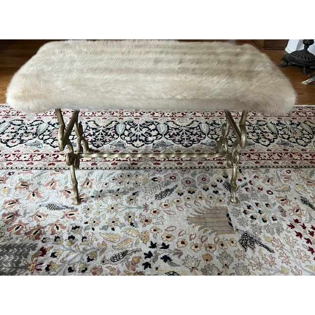 1940s Cast Iron Bench With Mink Fur Top For Sale - Image 4 of 6