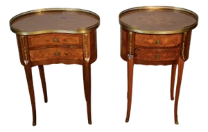 1930s French Style Satinwood Inlaid Pair of Nightstands / Bedside Tables, 2 Pieces