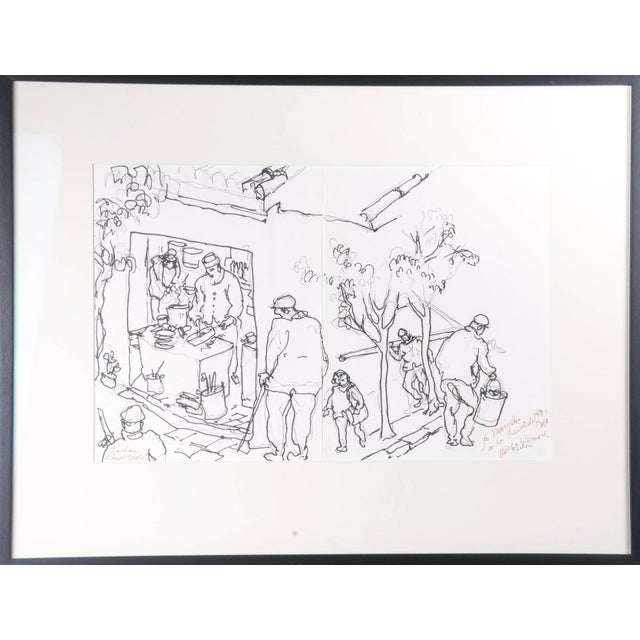 Early 20th Century "Suchow" Minimalist Figurative Drawing by Kenneth Callahan, Framed For Sale