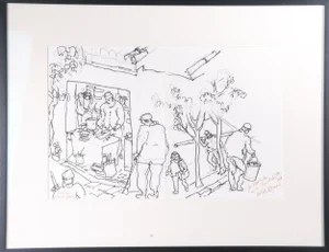 Early 20th Century "Suchow" Minimalist Figurative Drawing by Kenneth Callahan, Framed