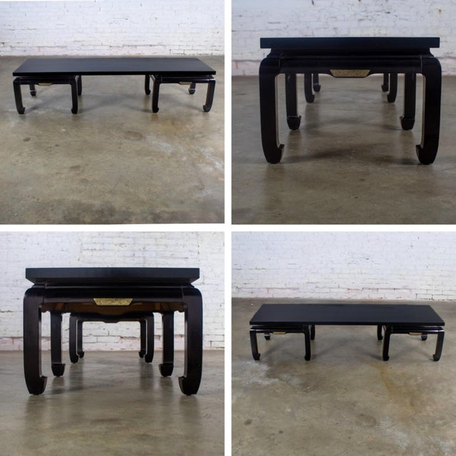 Black Mid-20th Century Double Ming Style Base Coffee Table Chow Legs Black Painted Style of Baker For Sale - Image 8 of 18