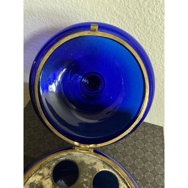Vintage Cobalt Decanter W/ Metal Hinged Glass Top For Sale - Image 9 of 9
