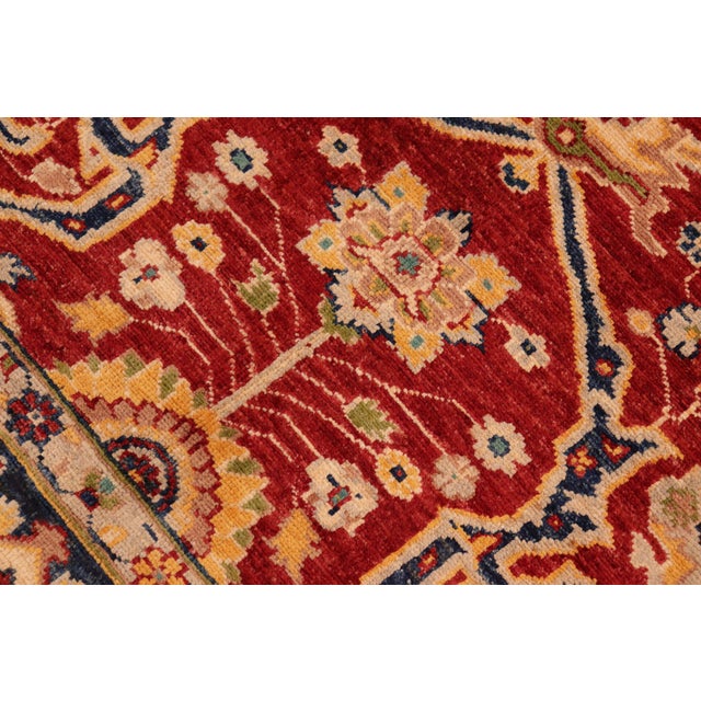Classic Ziegler Red Blue Hand-Knotted Wool Rug - 6'0'' X 8'11'' For Sale In New York - Image 6 of 8