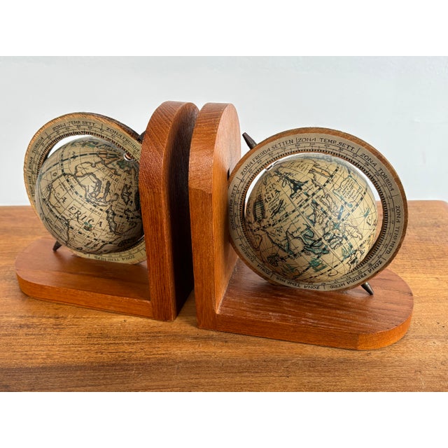 1970s Vintage Wooden Globe Bookends - A Pair For Sale - Image 5 of 9