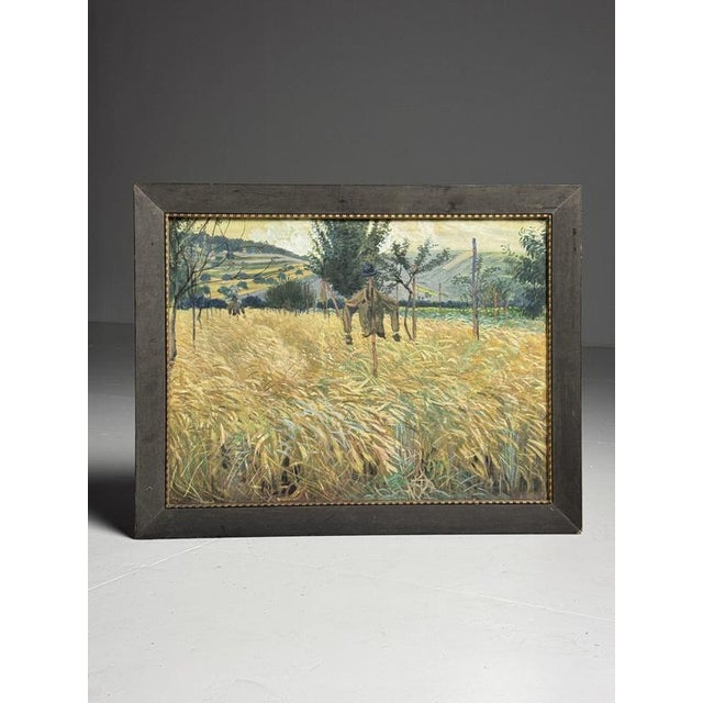 Unknown, Grain Field with Scarecrows, Chalk on Paper, Framed For Sale - Image 12 of 14