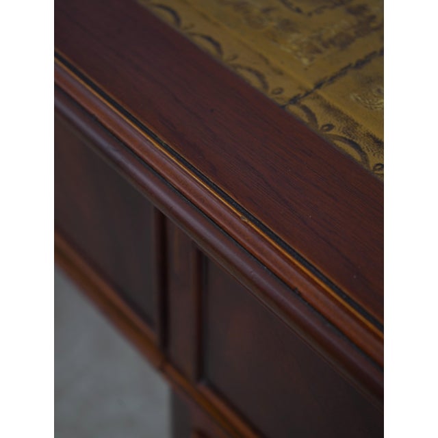 English Leather Top 3 Part Executive Partners Desk For Sale - Image 16 of 18